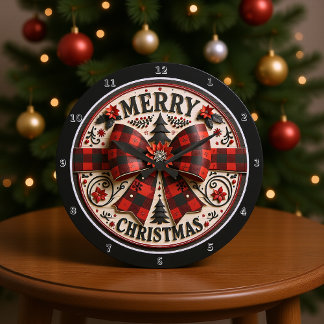 Relógio Grande Arte De Natal Vermelha E Black Bowtie