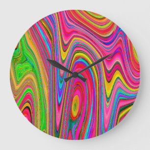 Relógio Grande Arte de pincel amarela, vermelha e azul-Abstrato