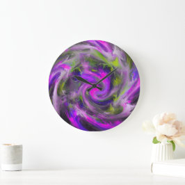 Relógio Grande Arte de Pintura de Cor Roxa Giratória Abstrata