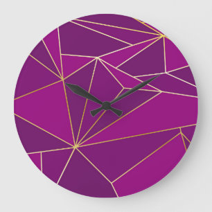 Relógio Grande Arte de Polígono Roxo: Fundo Geométrico de Linha D