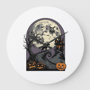 Relógio Grande Arte de Silhueta de Halloween Vintage de Cabra Ass