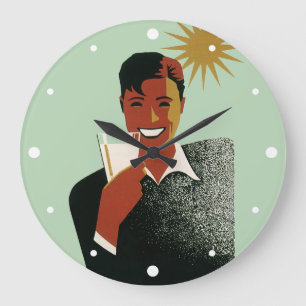 Relógio Grande Arte Deco Antigo, Homem com Coquetel ao Sol