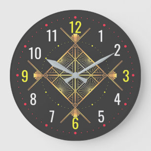 Relógio Grande Arte Deco Preto e Dourado - Visões Modernas Geomét