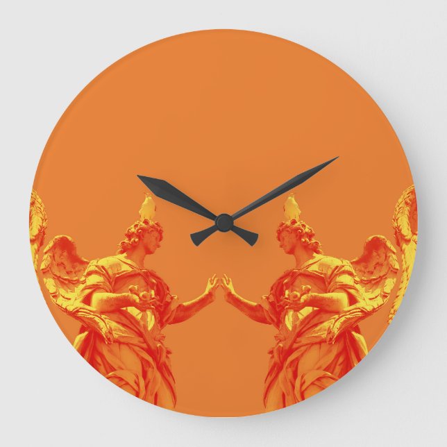 Relógio Grande Arte digital cor laranja com esculturas (Frente)