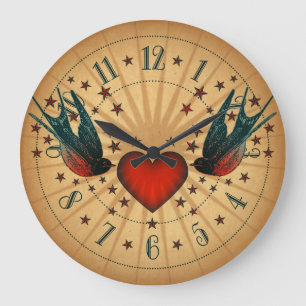 Relógio Grande Arte do tatuagem das andorinhas e das estrelas