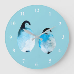 Relógio Grande Arte em aquarela de pinguim fofo