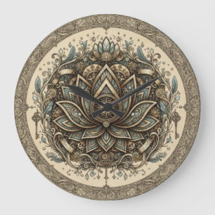 Relógio Grande Arte Espiritual Vintage Mandala de Lótus Sagrado