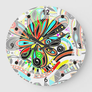 Relógio Grande Arte Fantástica de Esboço - Flores de Abstrato 3