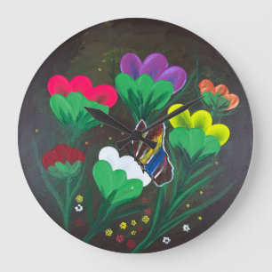 Relógio Grande Arte feita à mão - Borboleta em Flor