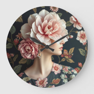 Relógio Grande Arte feminina Floral - Vida viva no florescimento