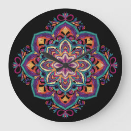 Relógio Grande Arte Floral Boho Folclórica