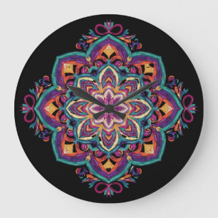 Relógio Grande Arte Floral Boho Folclórica