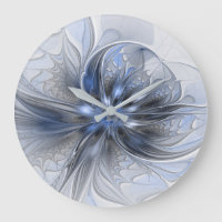 Arte Fractal Floral Abstrata em Aquarela Azul Cinz