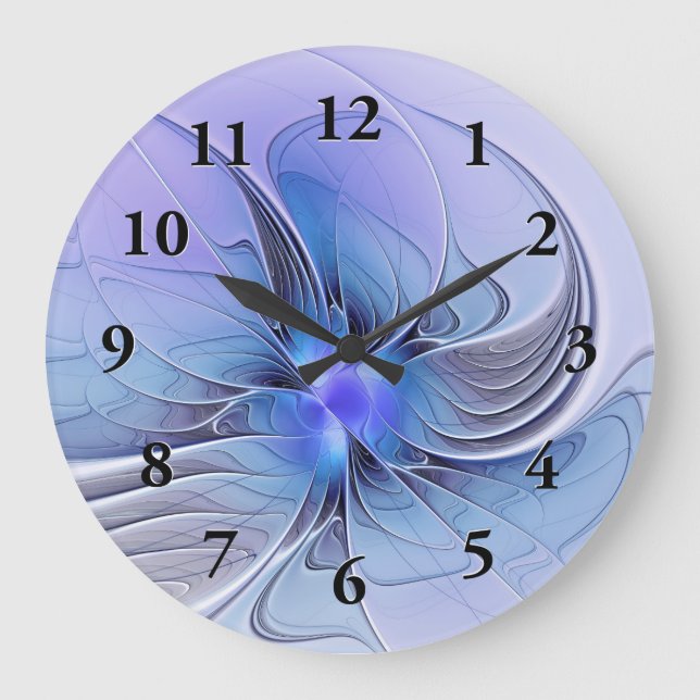Relógio Grande Arte fractal moderna abstrata lavanda azul (Frente)