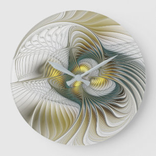 Relógio Grande Arte Fractal Nobre e Ouro Fantasy