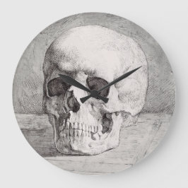 Relógio Grande Arte Gráfica de Caveira: Design de Tinta Minimalis