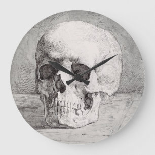 Relógio Grande Arte Gráfica de Caveira: Design de Tinta Minimalis
