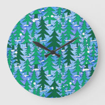 Arte Ingênuo Floresta de Abetos Inverno Verde Azul