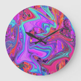 Relógio Grande Arte líquida Abstrato cor-de-rosa, azul e laranja