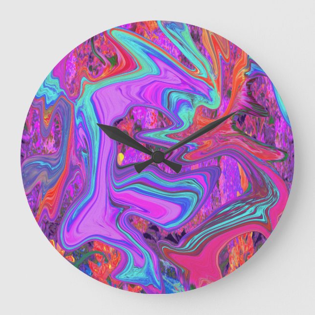 Relógio Grande Arte líquida Abstrato cor-de-rosa, azul e laranja (Frente)