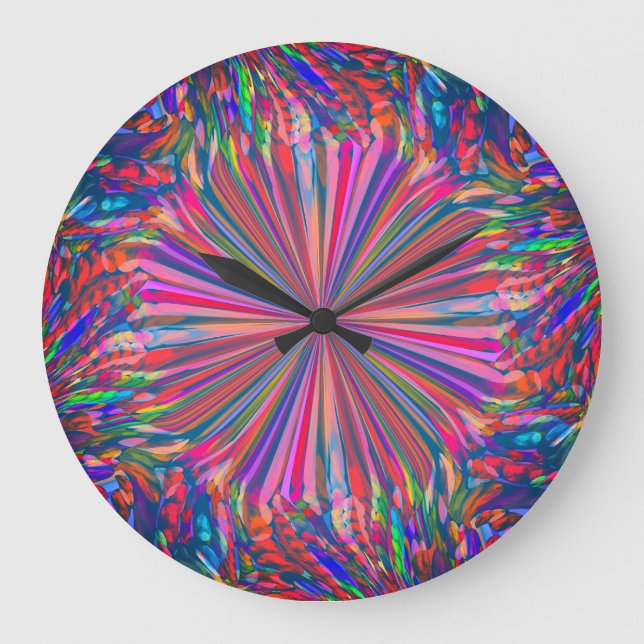 Relógio Grande Arte líquida Abstrato do arco-íris por Heva Weva (Frente)