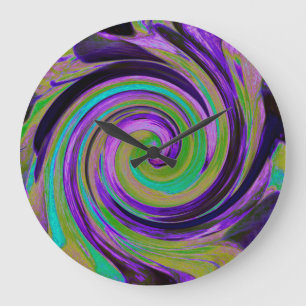 Relógio Grande Arte Líquido em Turbilhão Roxo e Chartreuse Retro