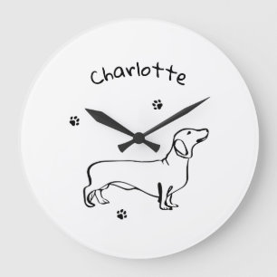 Relógio Grande Arte Minimalista Dachshund - Seu Texto, Seu Estilo