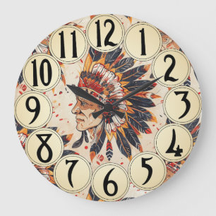 Relógio Grande Arte Nativo Americano Vintage Chefe