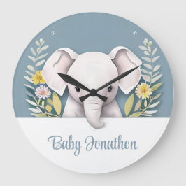 Relógio Grande Arte Personalizada para Berçário de Elefante Bebê