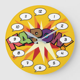 Relógio Grande Arte Pop de Quadrinhos Divertidos e Retro KA-POW