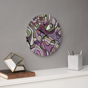 Relógio Grande Arte Pop do Mosaico Negro Violeta Roxo Difundido