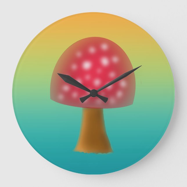 Relógio Grande Arte Red e White Mushroom (Frente)