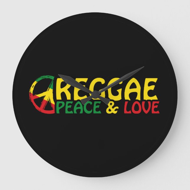 Relógio Grande Arte Reggae com palavras positivas Paz e Amor (Frente)