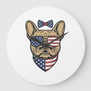 Relógio Grande Arte Vetorial de Bulldog Francês Patriótico Vintag