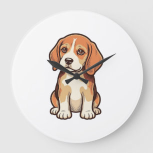 Relógio Grande Arte Vetorial de Cachorrinho Beagle com Gravura An