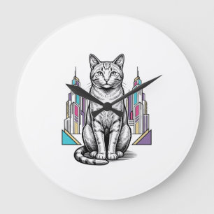 Relógio Grande Arte Vetorial de Cidade de Gato Cibernético Gravad