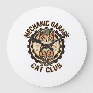 Relógio Grande Arte Vetorial de Gato de Garagem Mecânica - Gara M