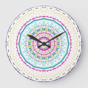 Relógio Grande Arte Vibrante e Colorida de Mandala