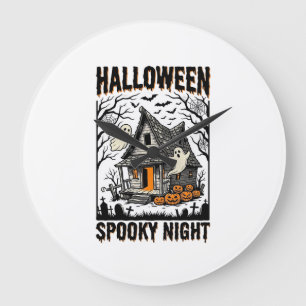 Relógio Grande Arte Vintage de Cabine Assombrada de Halloween Noi