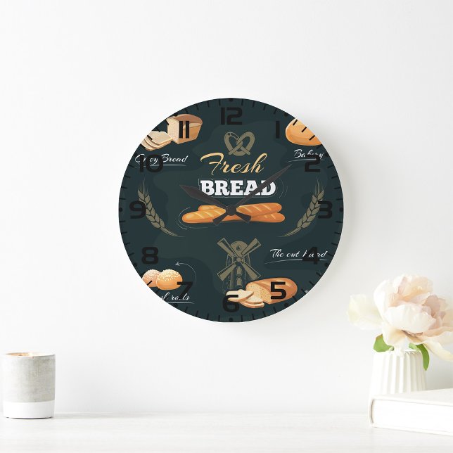 Relógio Grande Artisan Bread Bakery Loaf Rolls Baguette (Criador carregado)