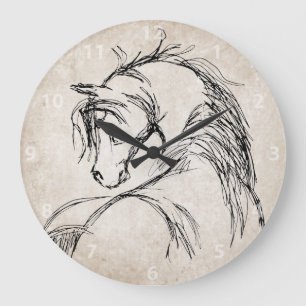 Relógio Grande Artsy Horse Sketch