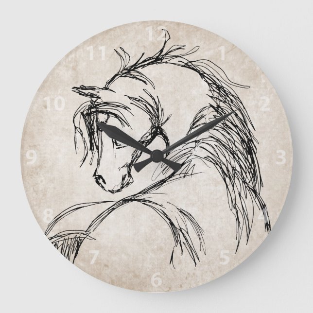Relógio Grande Artsy Horse Sketch (Frente)