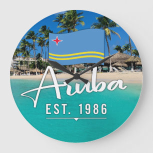 Relógio Grande "Aruba Est. Praia de 1986" com Bandeira