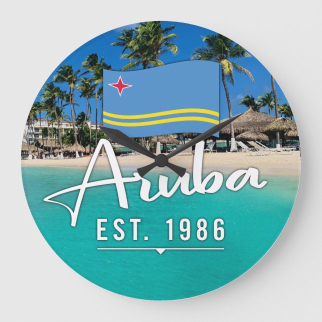 Relógio Grande "Aruba Est. Praia de 1986" com Bandeira (Frente)