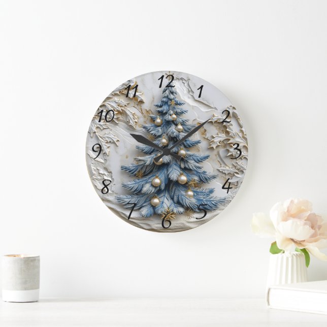 Relógio Grande Árvore azul com ornamentos de ouro. (Lar)
