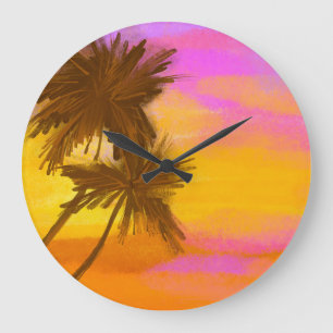 Relógio Grande Árvore de coco, tema de verão tropical.