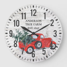 Relógio Grande Árvore de Natal Russo Vintage Barn Wood Red Truck
