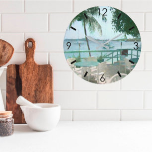 Relógio Grande Árvore de Palma de Barcos Cênicos de Água Tropical