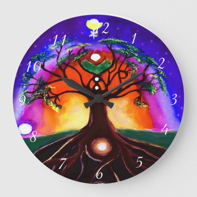 Relógio Grande Árvore de vida de cores únicas personalizadas (Frente)