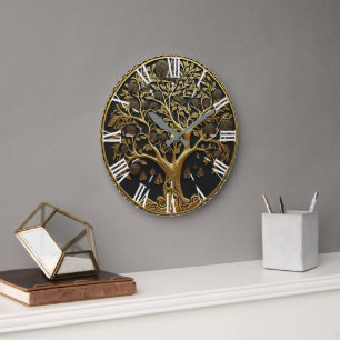 Relógio Grande Árvore Elegante Gravada a Ouro